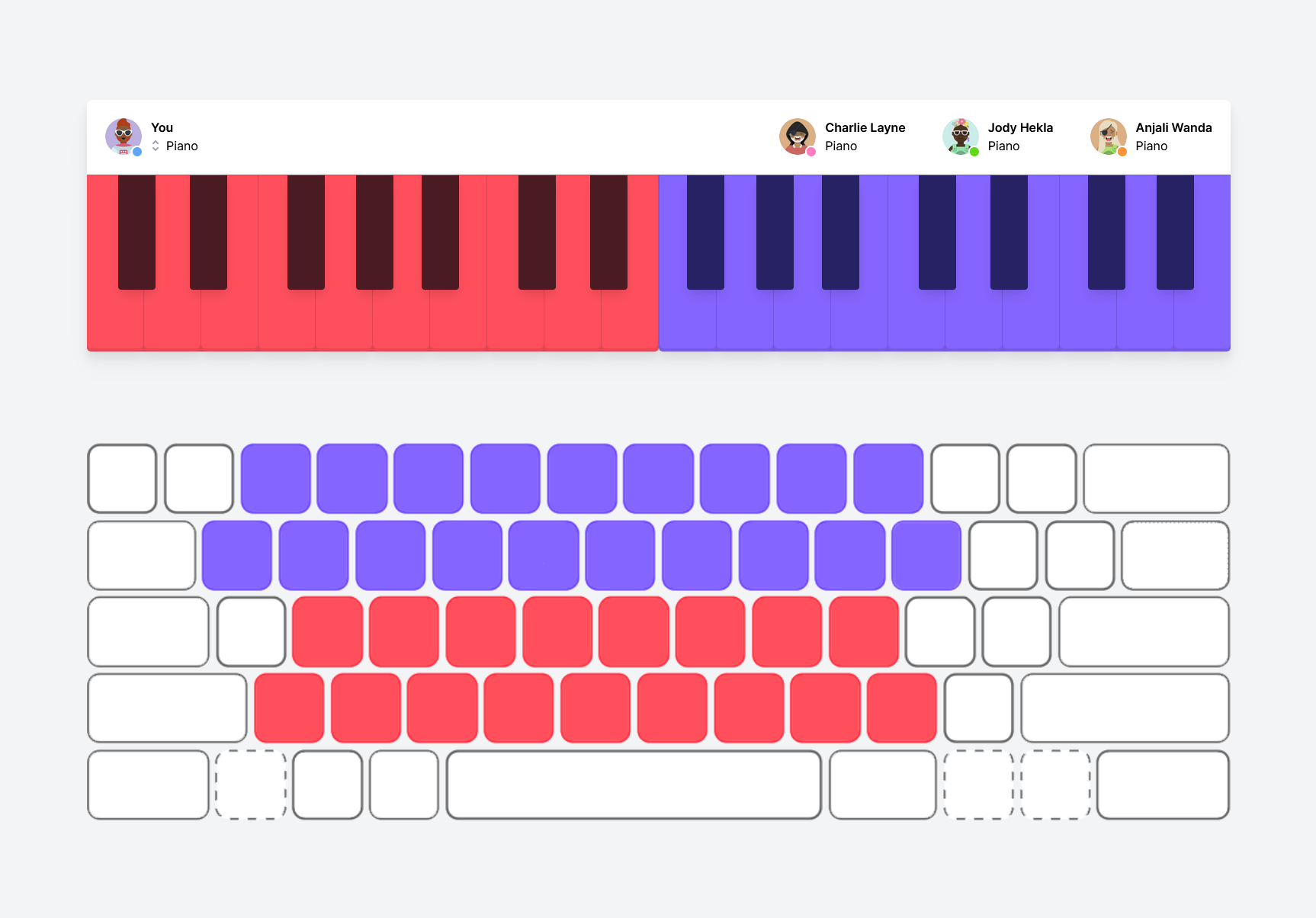 Live piano keyboard mapping
